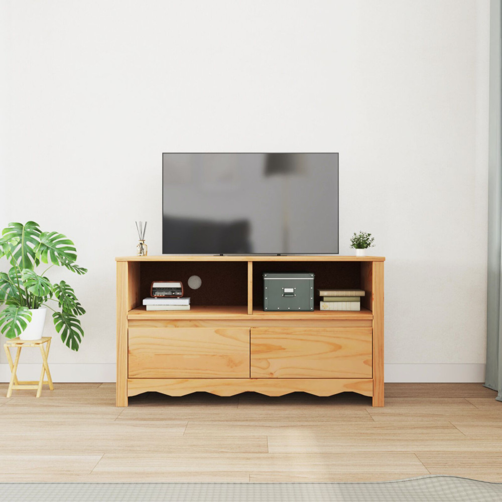 Produktbild för TV-skåp med låda Drammen Ek 99 x 43 x 55 cm Massivt tallträ