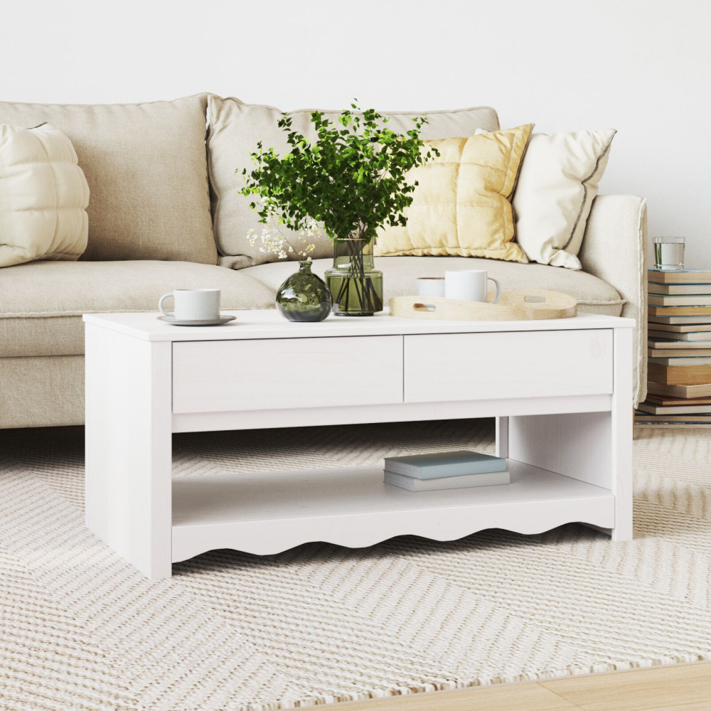 Produktbild för Kaffeebord med låda Drammen Vit 99 x 55 x 45 cm Massiv furu