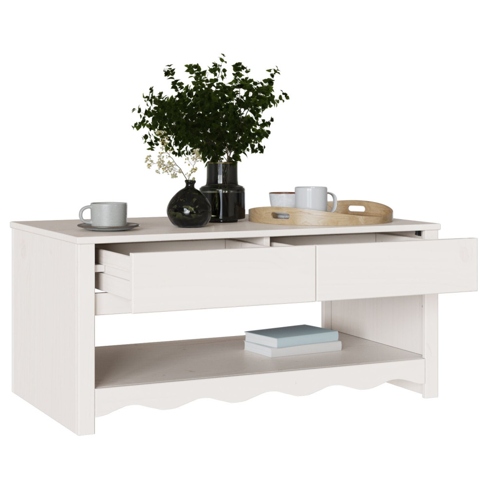 Produktbild för Kaffeebord med låda Drammen Vit 99 x 55 x 45 cm Massiv furu