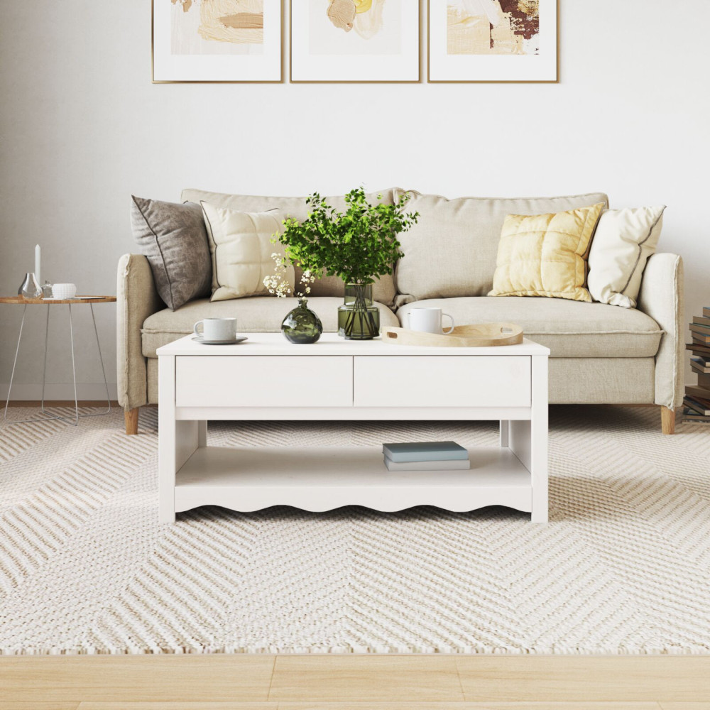 Produktbild för Kaffeebord med låda Drammen Vit 99 x 55 x 45 cm Massiv furu