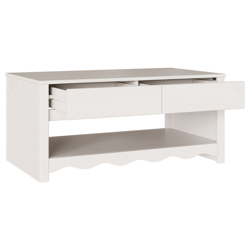 Produktbild för Kaffeebord med låda Drammen Vit 99 x 55 x 45 cm Massiv furu