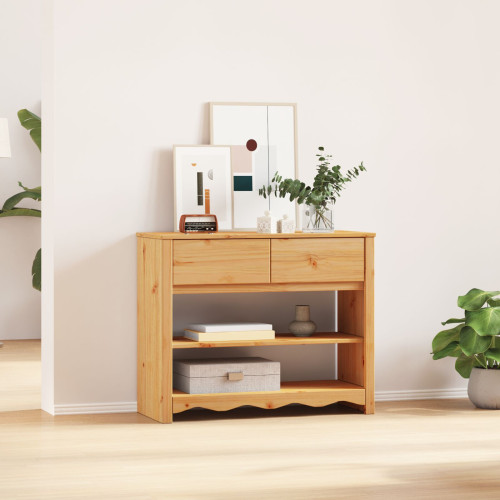 vidaXL Konsolbord med låda Drammen Ek 89,5 x 37 x 73 cm Massiv furu
