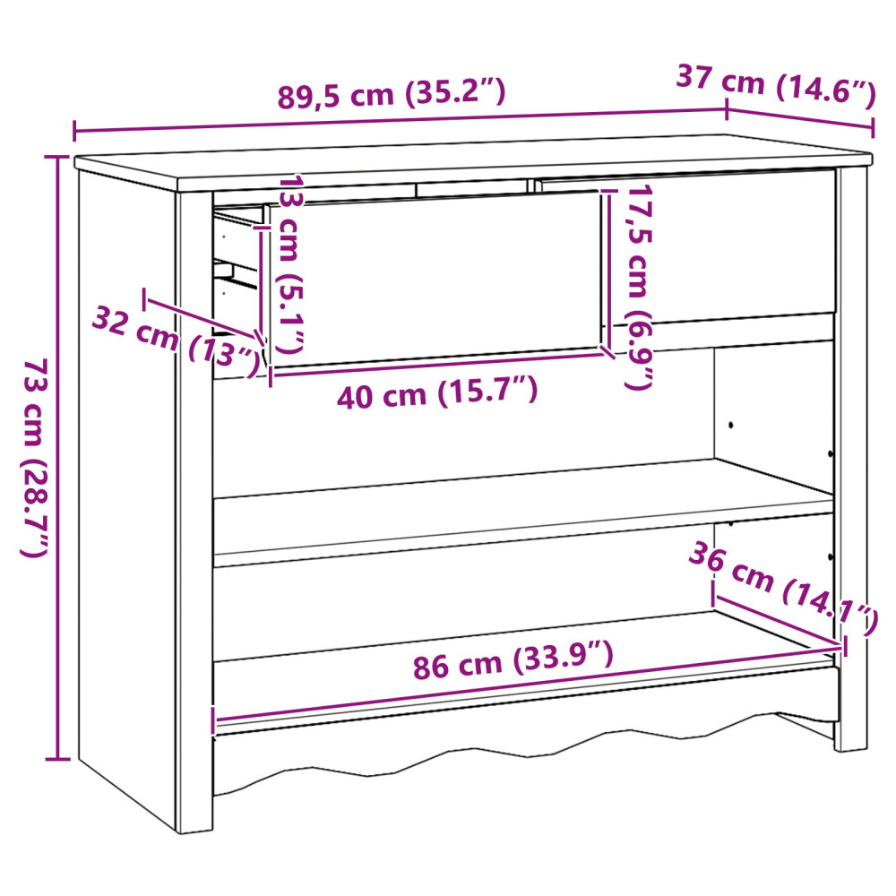 Produktbild för Konsolbord med låda Drammen Ek 89,5 x 37 x 73 cm Massiv furu