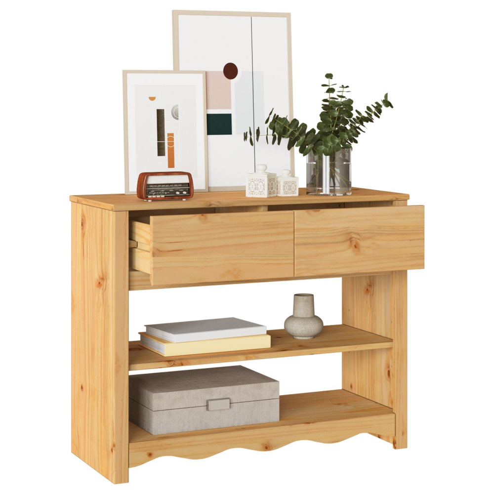 Produktbild för Konsolbord med låda Drammen Ek 89,5 x 37 x 73 cm Massiv furu