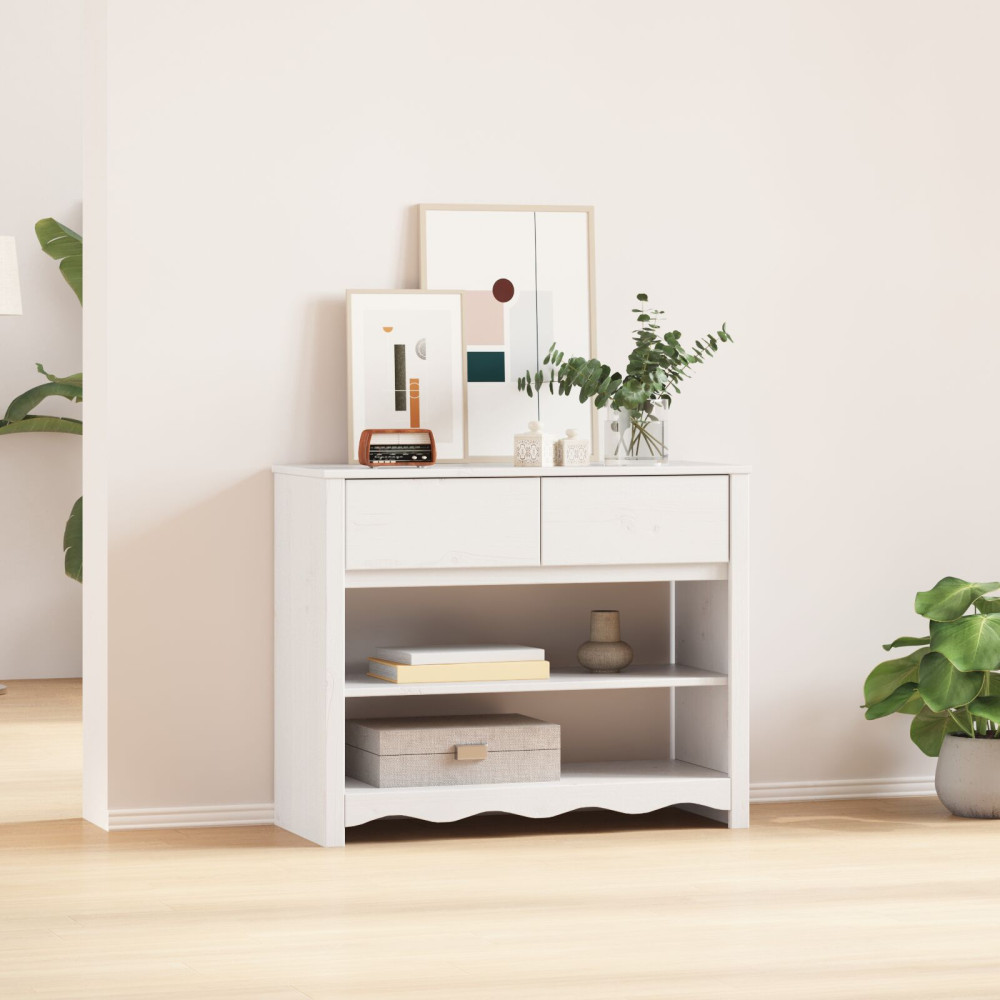 Produktbild för Konsolbord med låda Drammen Vit 89,5 x 37 x 73 cm Massiv furu