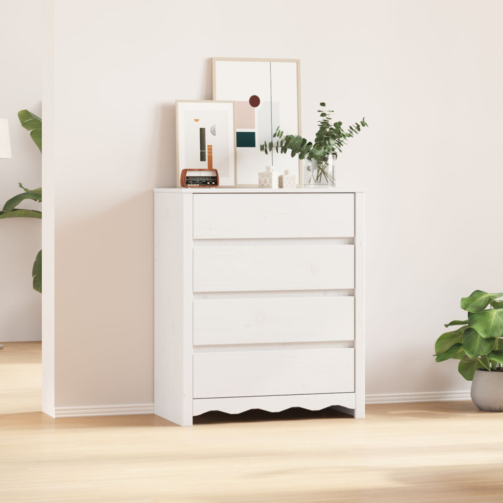 Produktbild för Kommode med låda Drammen Vit 76,5 x 40 x 91 cm Massivt tallträ