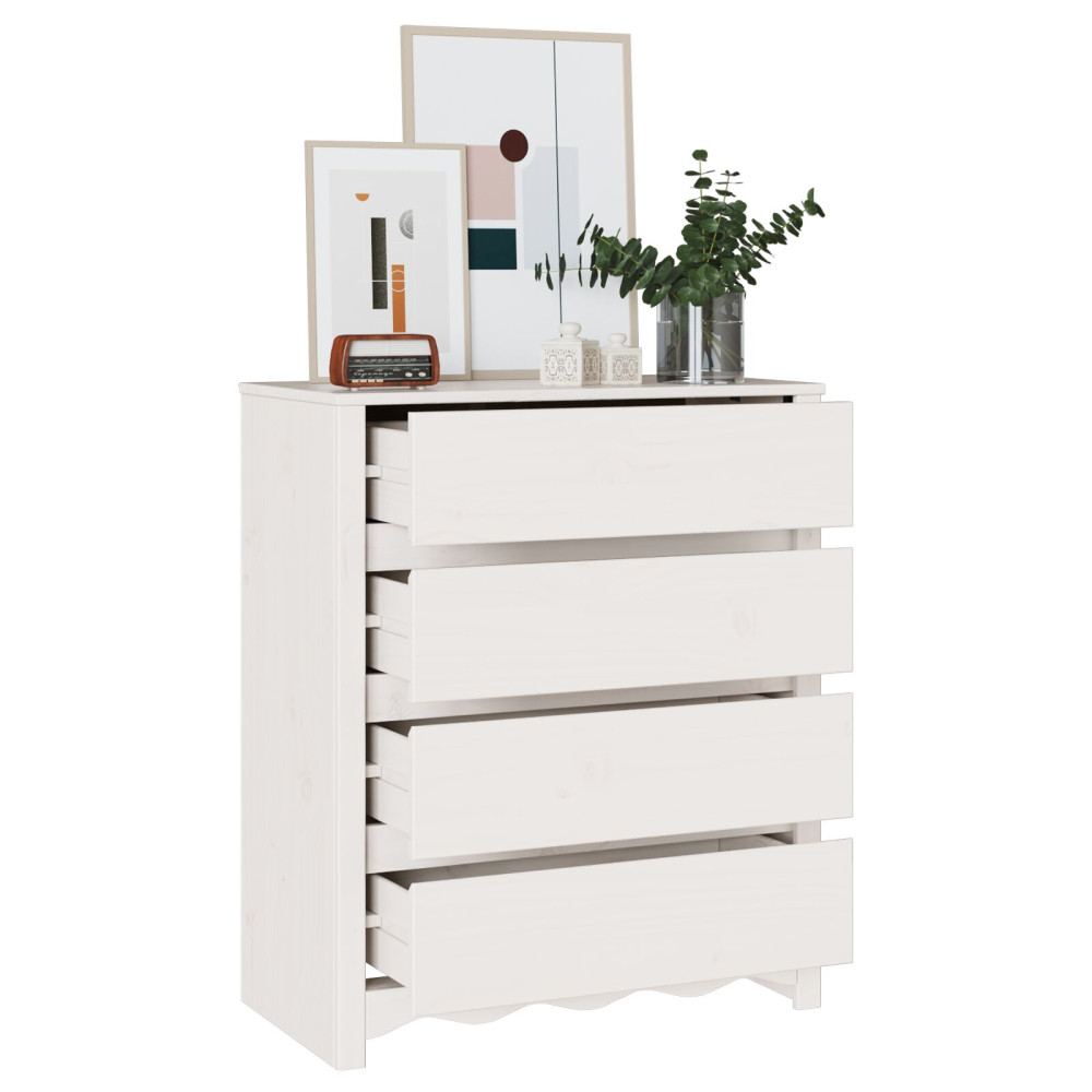 Produktbild för Kommode med låda Drammen Vit 76,5 x 40 x 91 cm Massivt tallträ