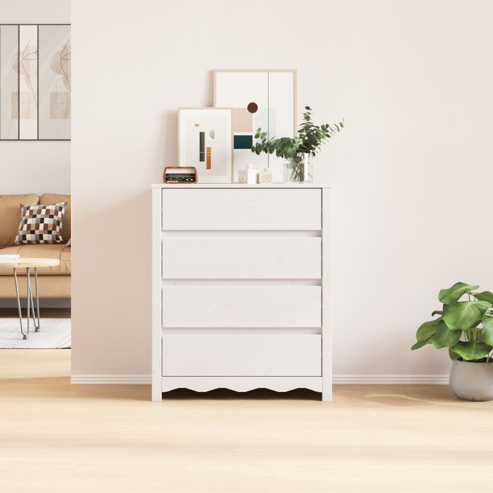 Produktbild för Kommode med låda Drammen Vit 76,5 x 40 x 91 cm Massivt tallträ