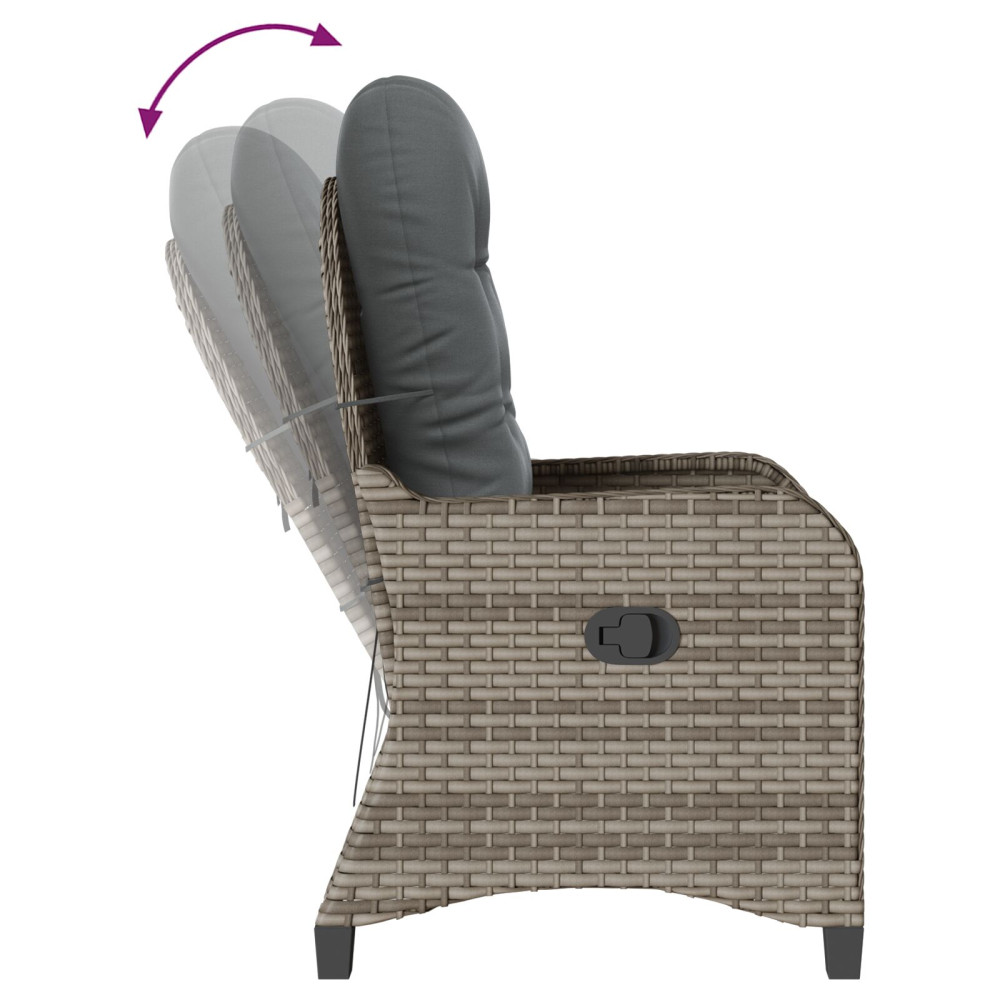 Produktbild för Reclinerfåtölj med kudde Grå 56 x 66 x 95 cm konstrotting
