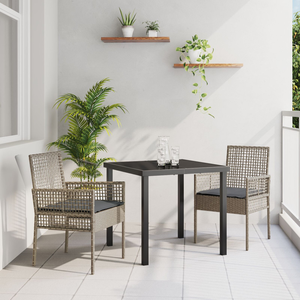 Produktbild för Trädgård Stol med kudde 2 pcs Grå 55 x 53 x 85 cm konstrotting