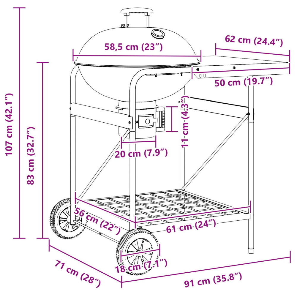 Produktbild för Utomhusgrill med hjul Svart 91 x 71 x 107 cm Metall