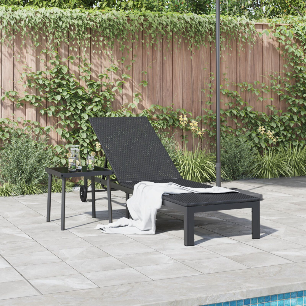 Produktbild för Solbädd Svart 206 x 62.5 x 74 cm konstrotting