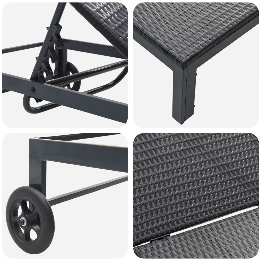 Produktbild för Solbädd Svart 206 x 62.5 x 74 cm konstrotting