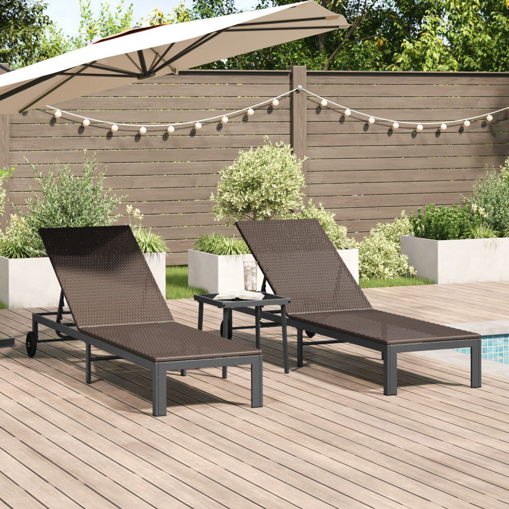 Produktbild för Solbädd Reclining 2-person 3 pcs Brun konstrotting