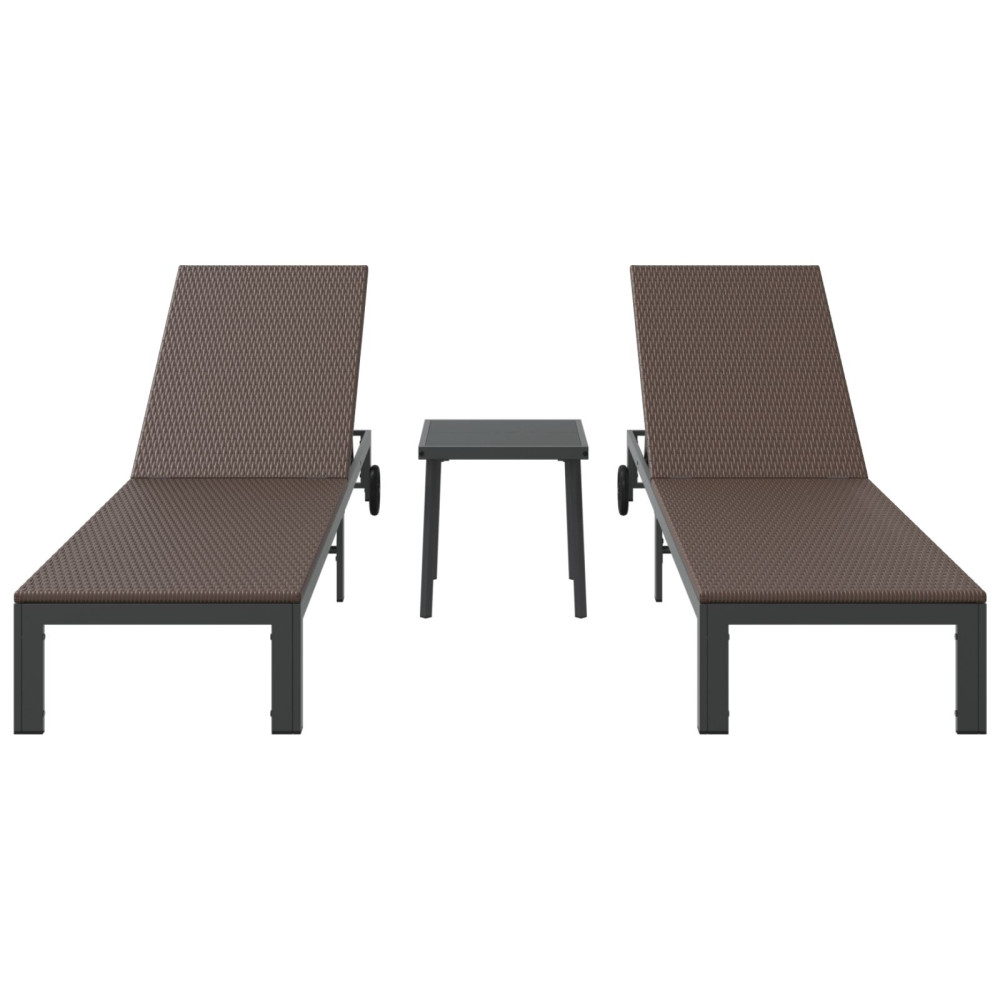 Produktbild för Solbädd Reclining 2-person 3 pcs Brun konstrotting