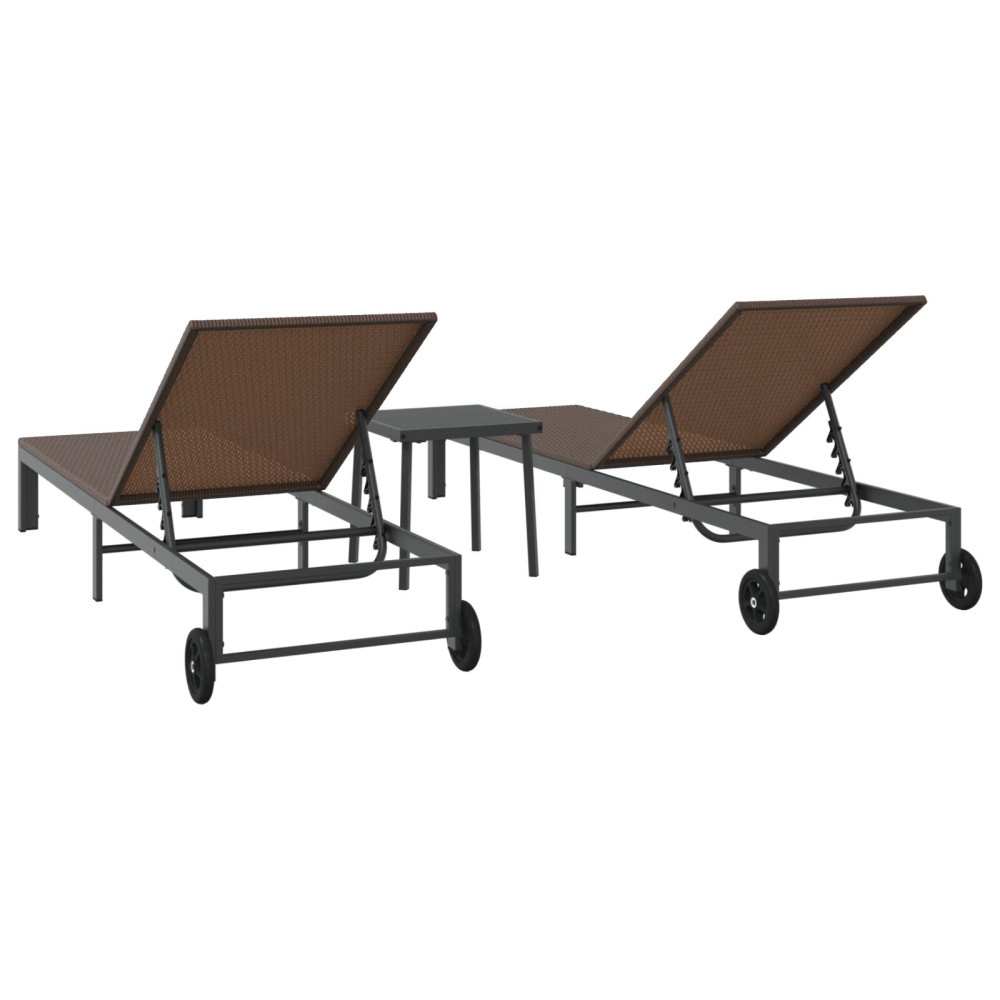 Produktbild för Solbädd Reclining 2-person 3 pcs Brun konstrotting