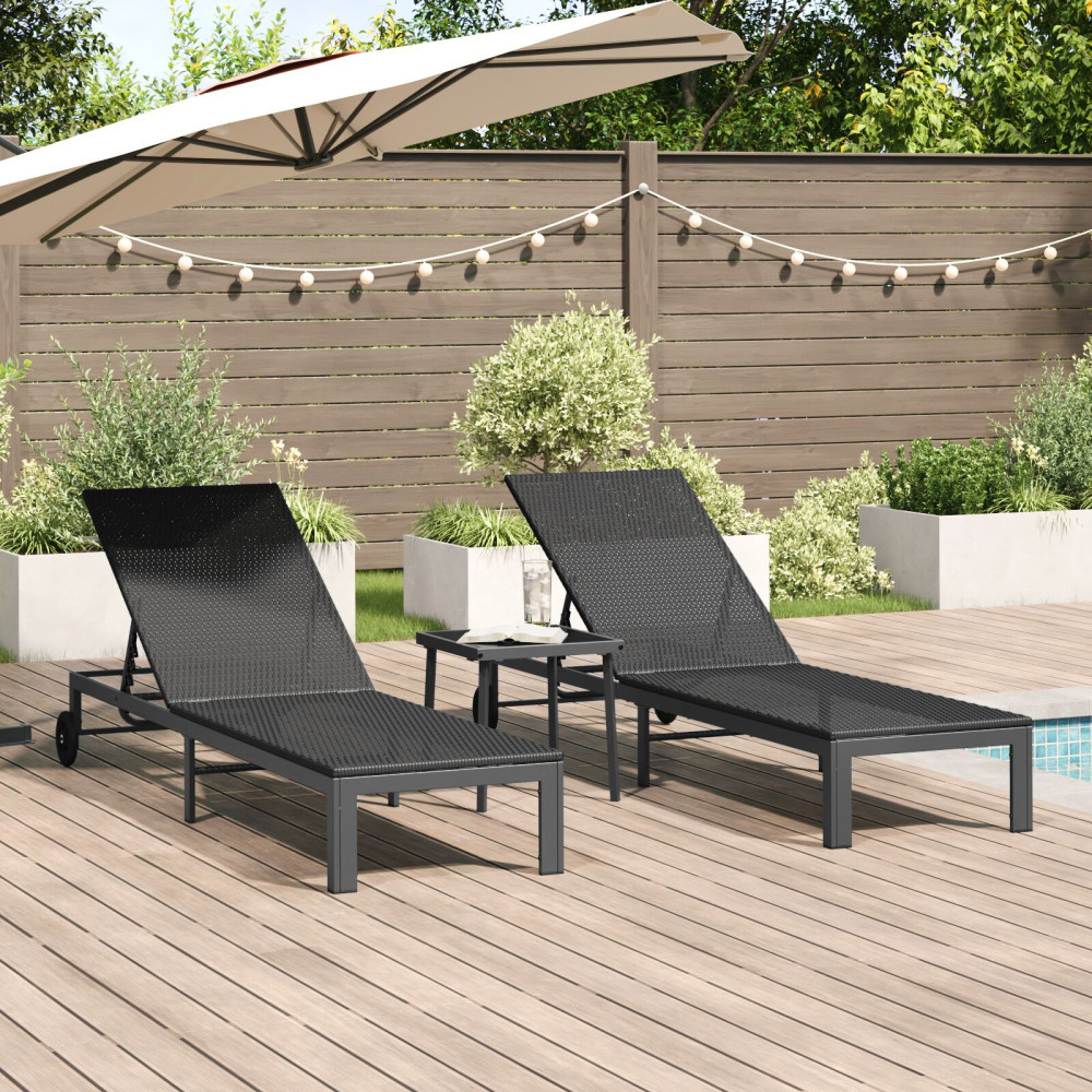 Produktbild för Solbädd Reclining 2-person 3 pcs Svart konstrotting