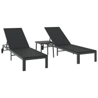 Produktbild för Solbädd Reclining 2-person 3 pcs Svart konstrotting