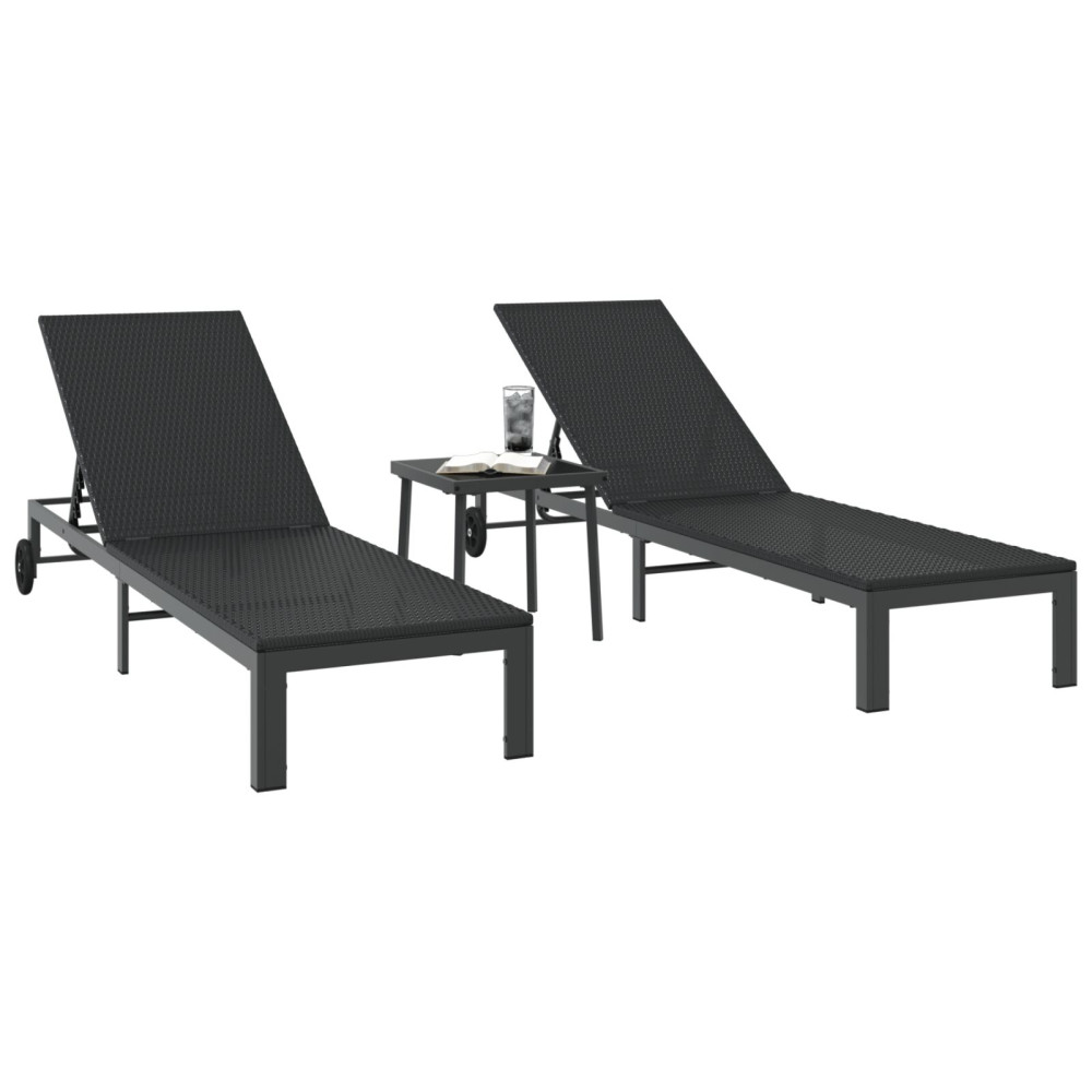 Produktbild för Solbädd Reclining 2-person 3 pcs Svart konstrotting