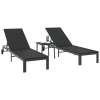 Produktbild för Solbädd Reclining 2-person 3 pcs Svart konstrotting