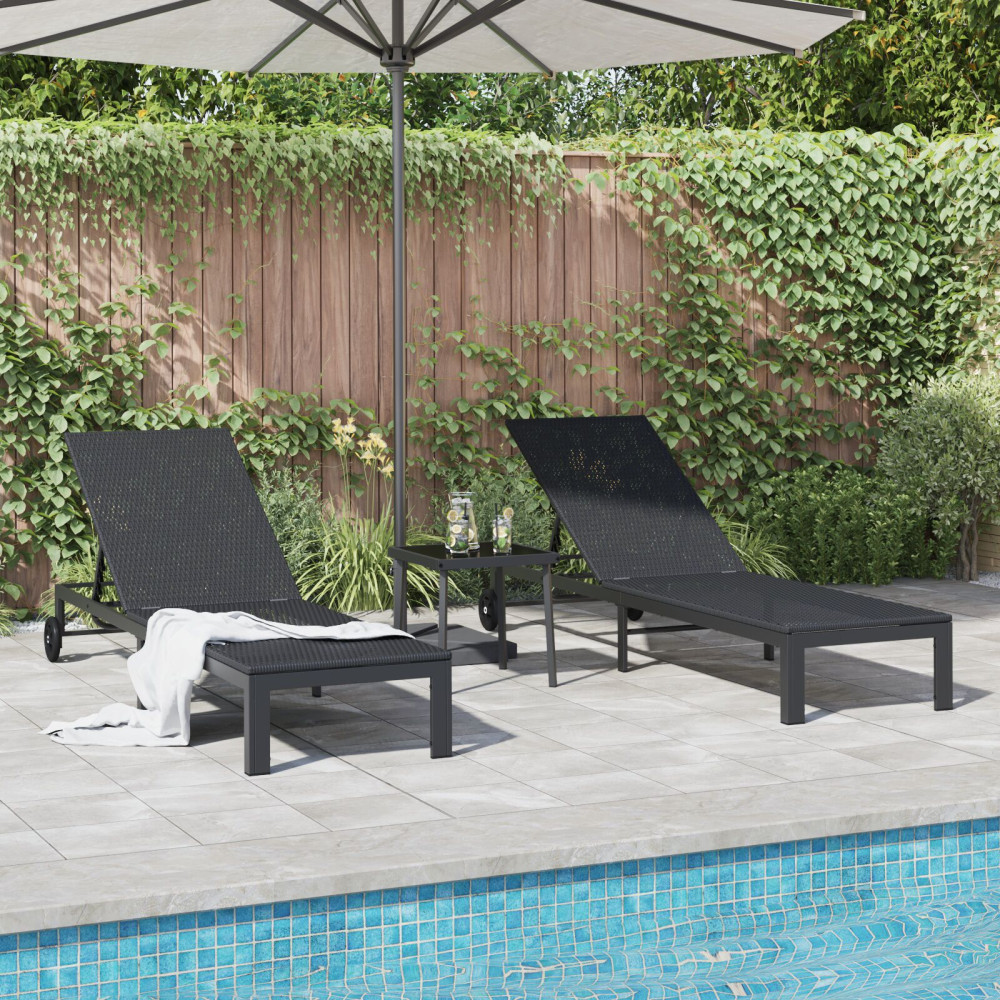 Produktbild för Solbädd Reclining 2-person 3 pcs Svart konstrotting