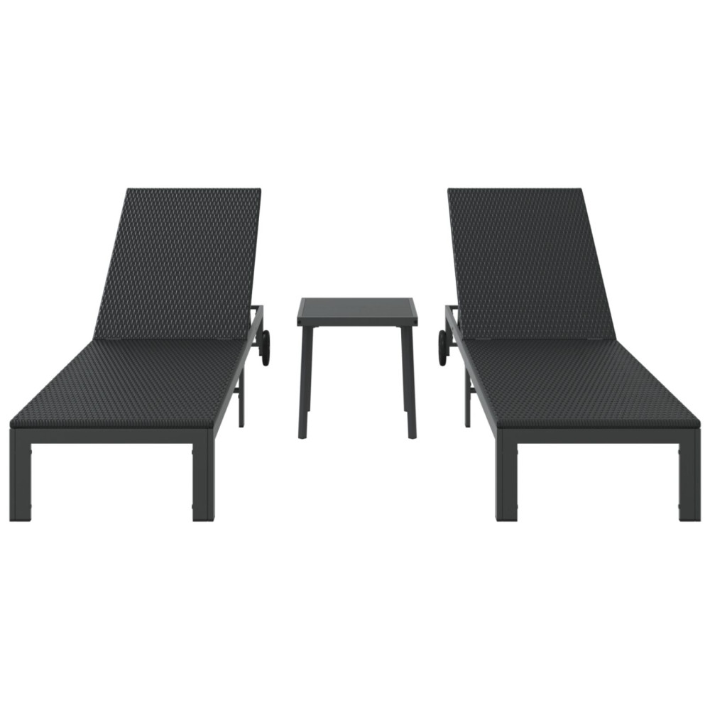Produktbild för Solbädd Reclining 2-person 3 pcs Svart konstrotting