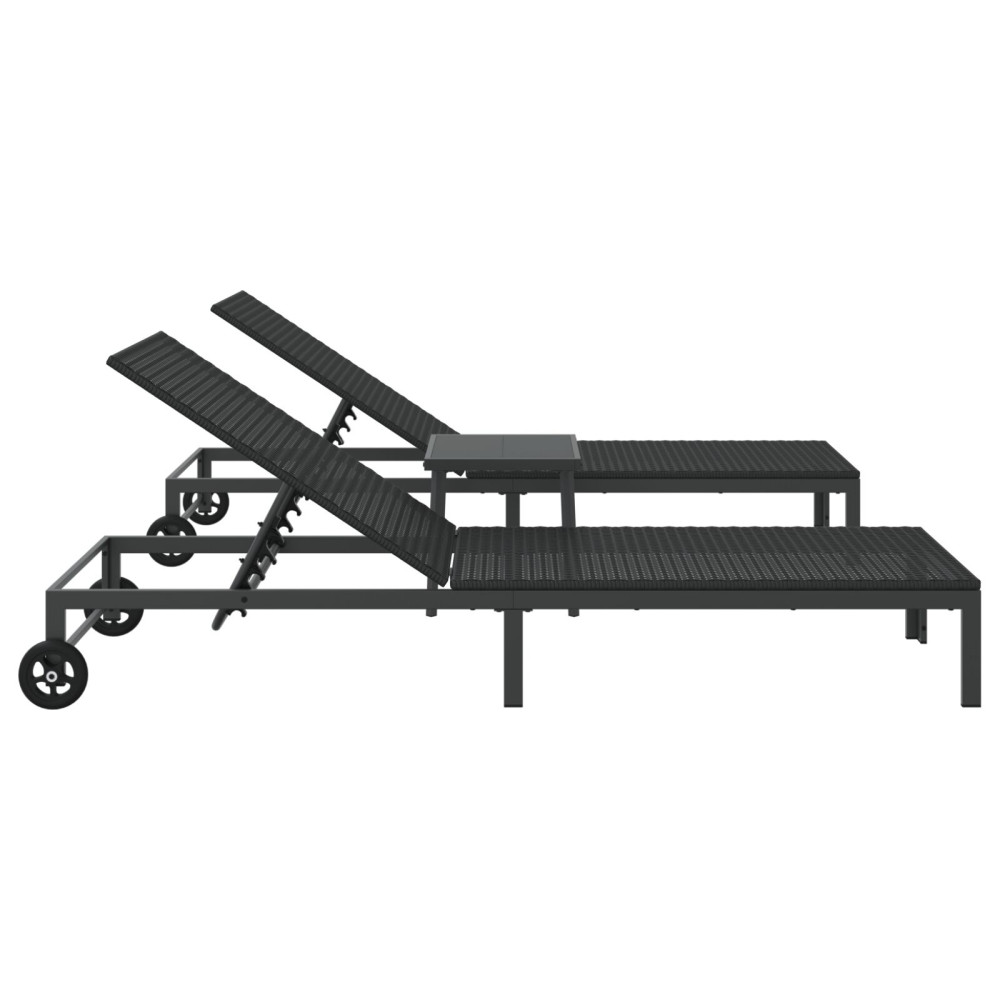 Produktbild för Solbädd Reclining 2-person 3 pcs Svart konstrotting