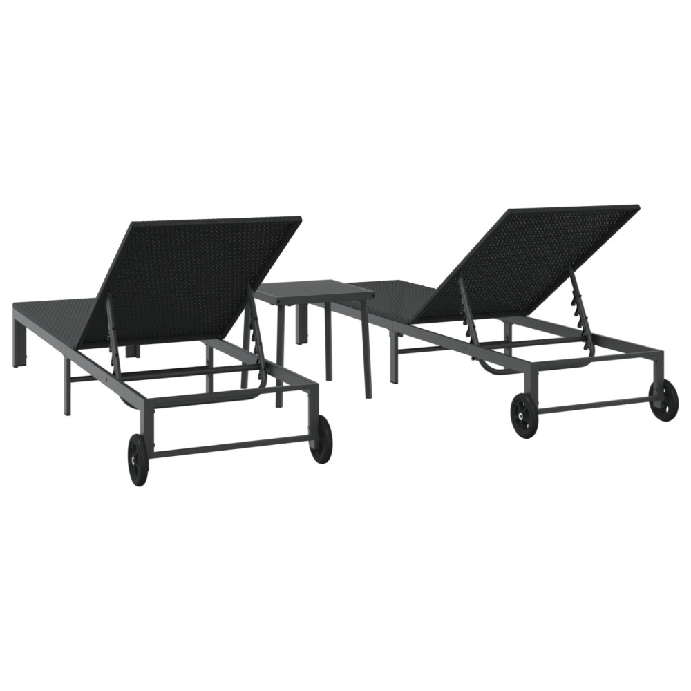 Produktbild för Solbädd Reclining 2-person 3 pcs Svart konstrotting