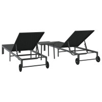 Produktbild för Solbädd Reclining 2-person 3 pcs Svart konstrotting