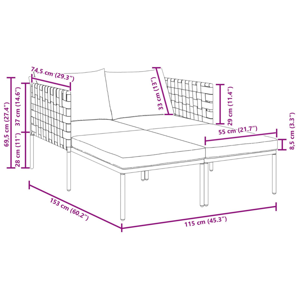 Produktbild för Solbädd Antracit 153 x 115 x 69.5 cm Pulverlackerat stål