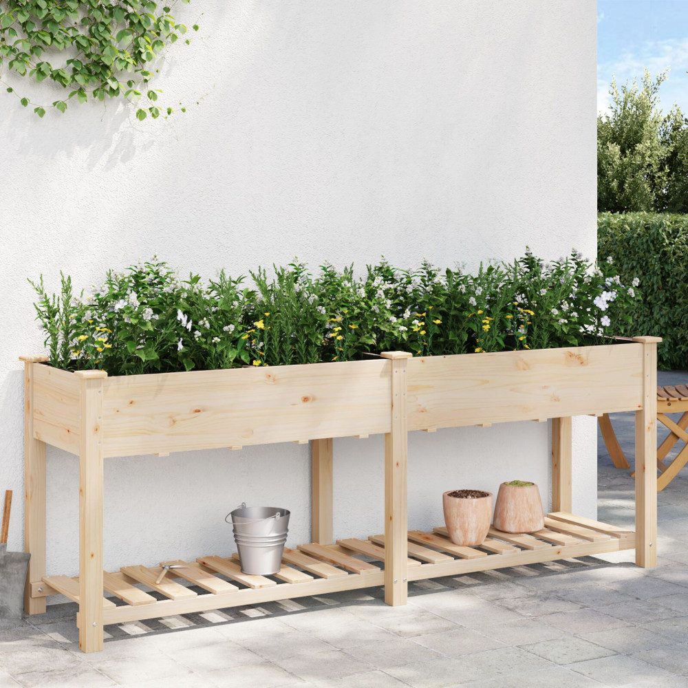 Produktbild för Trädgårdsplanterare Beige 203 x 53 x 76,5 cm Massivt Furu