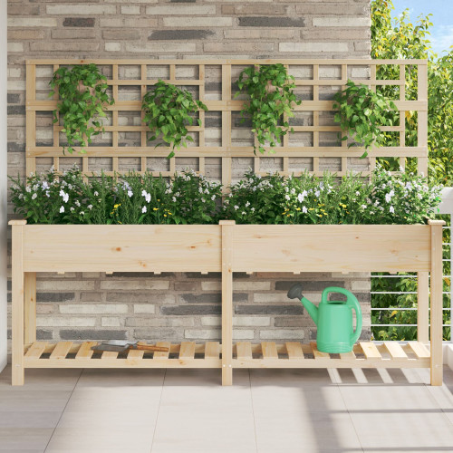 vidaXL Trädgårdsplanterare Beige 203,5 x 54 x 152,5 cm Massivt Furu