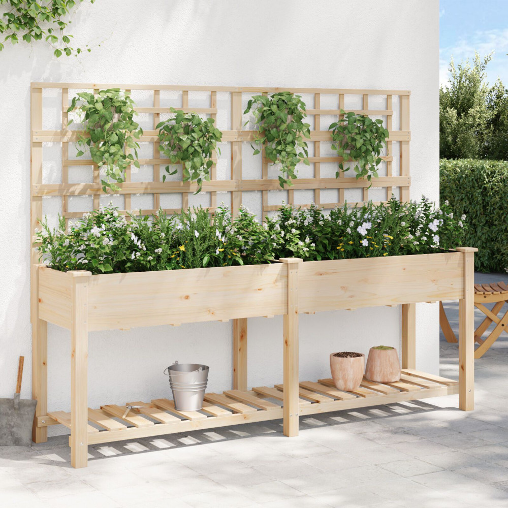 Produktbild för Trädgårdsplanterare Beige 203,5 x 54 x 152,5 cm Massivt Furu