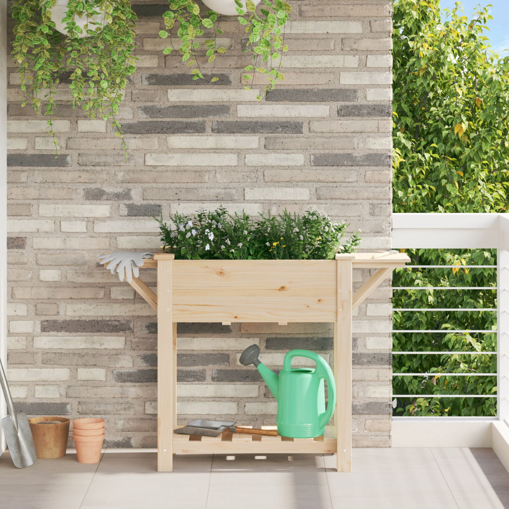 Produktbild för Trädgårdsplanterare Beige 111 x 37 x 76,5 cm Massivt Furu