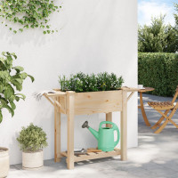 Produktbild för Trädgårdsplanterare Beige 111 x 37 x 76,5 cm Massivt Furu