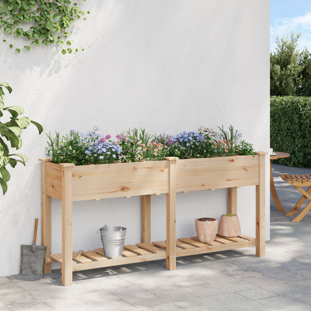 Produktbild för Trädgårdsplanterare Beige 161,5 x 45 x 76,5 cm Massivt Furu