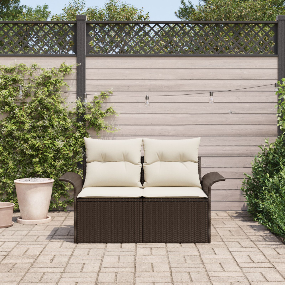 Produktbild för Trädgårdsoffa med kudde Brun 141 x 62 x 69cm konstrotting