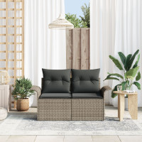 Produktbild för Trädgårdsoffa med kudde Grå 141 x 62 x 69cm konstrotting