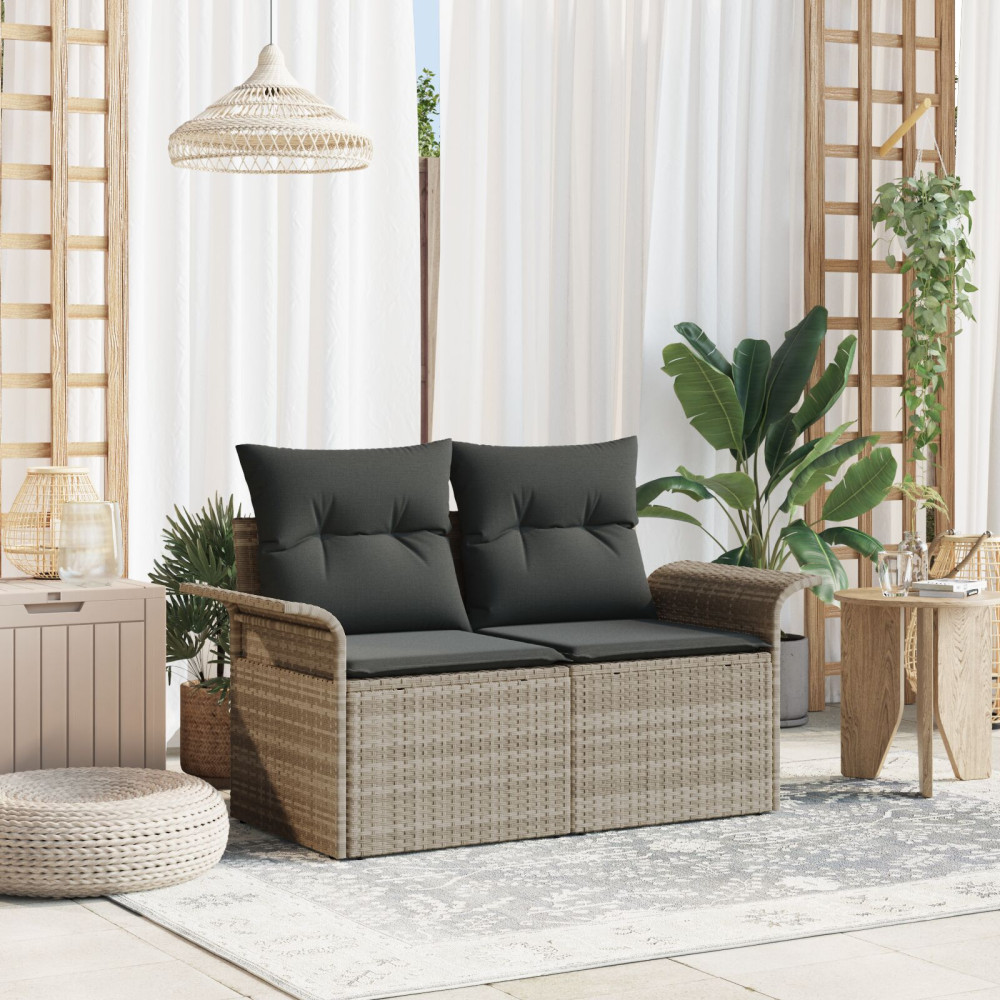 Produktbild för Trädgårdsoffa med kudde Ljusgrå 141 x 62 x 69cm konstrotting