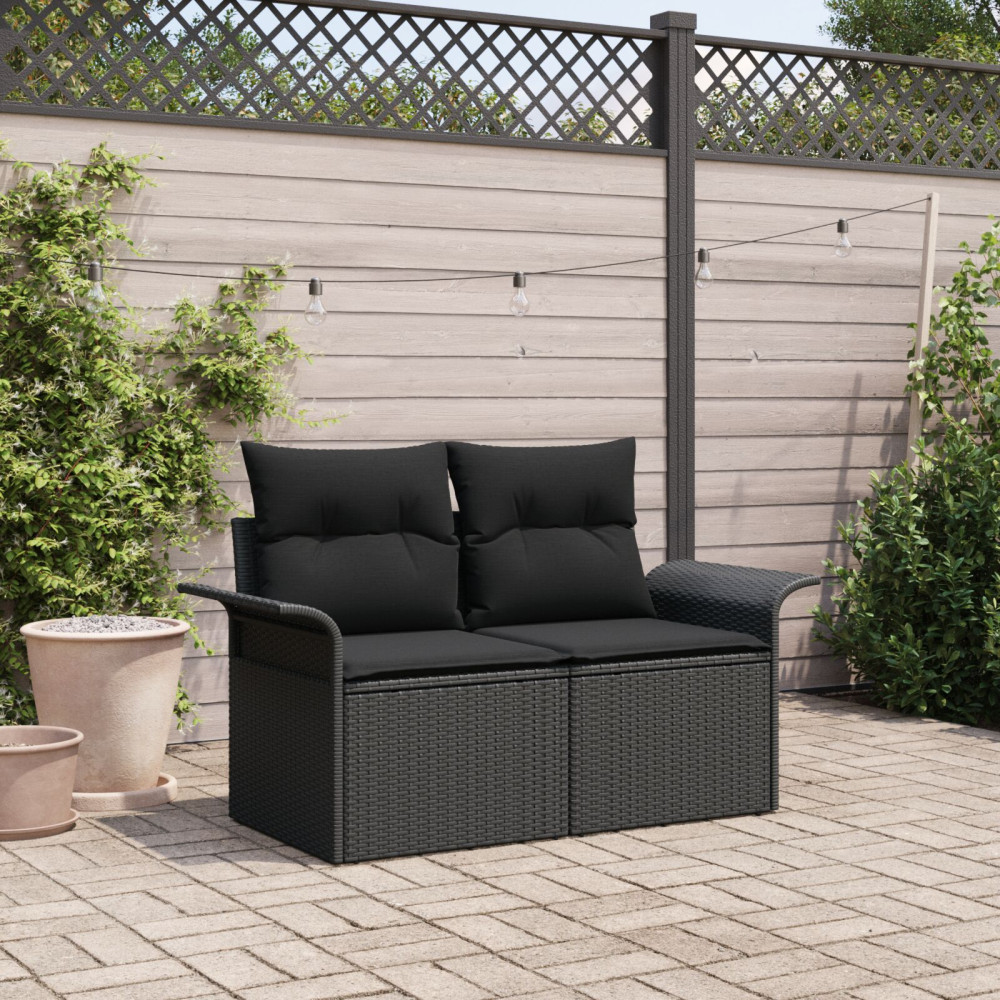 Produktbild för Trädgårdsoffa med kudde Svart 141 x 62 x 69cm konstrotting