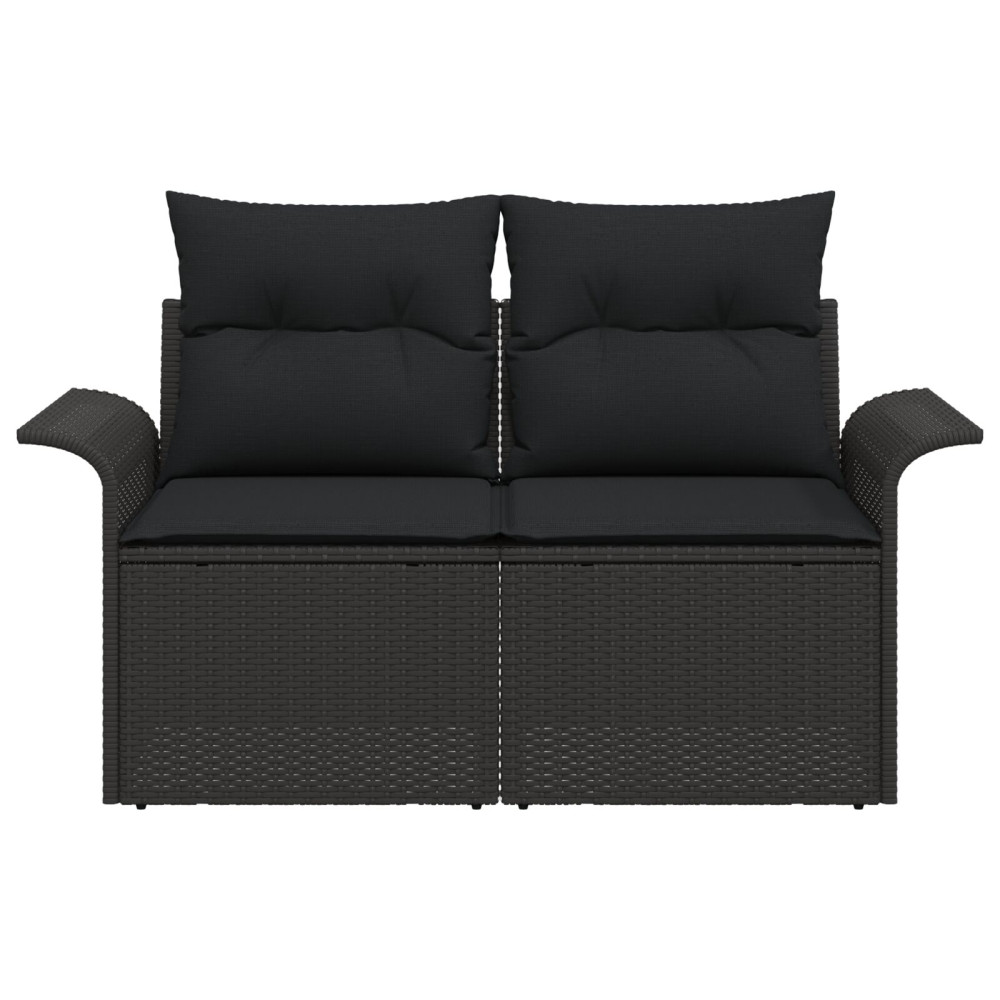Produktbild för Trädgårdsoffa med kudde Svart 141 x 62 x 69cm konstrotting