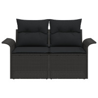 Produktbild för Trädgårdsoffa med kudde Svart 141 x 62 x 69cm konstrotting