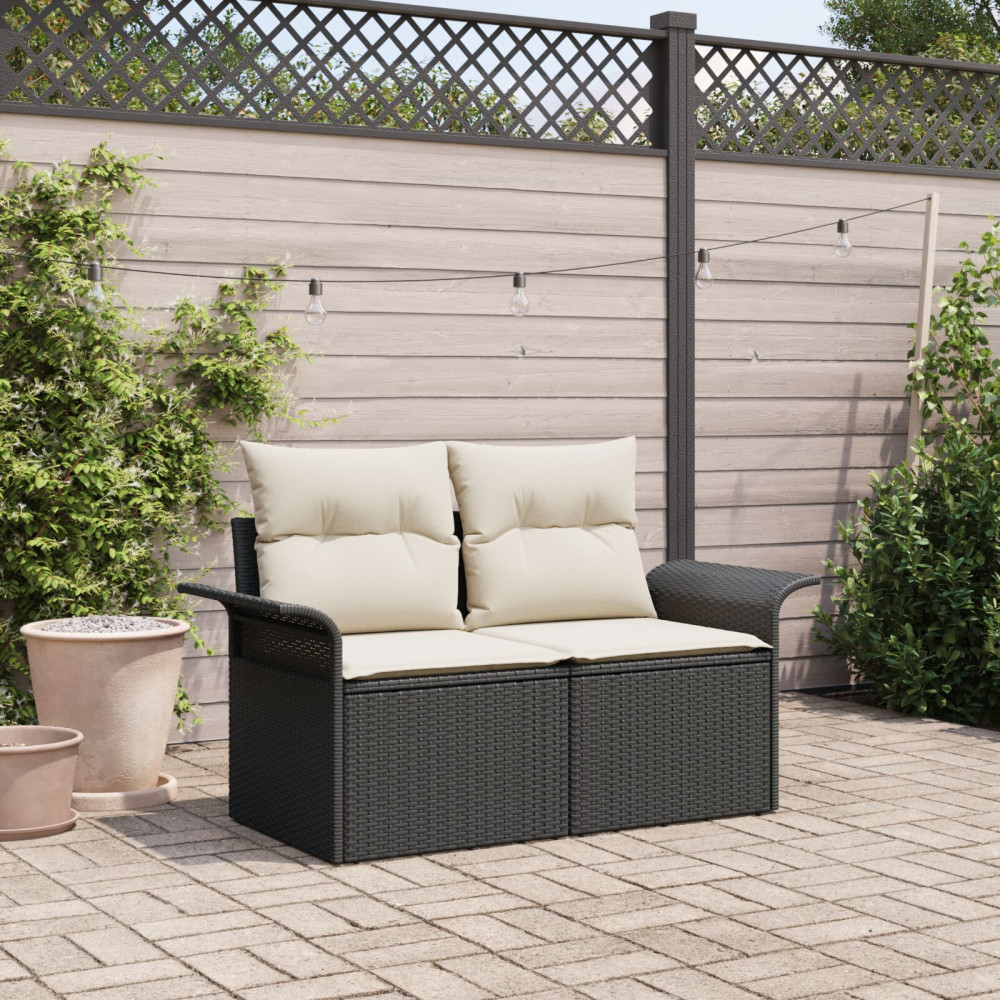 Produktbild för Trädgårdsoffa med kudde Svart 141 x 62 x 69cm konstrotting
