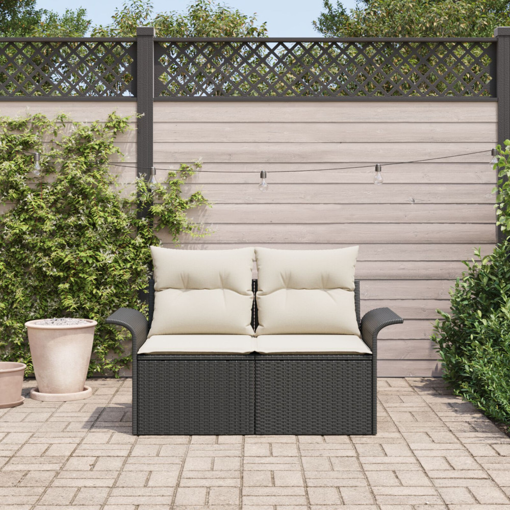 Produktbild för Trädgårdsoffa med kudde Svart 141 x 62 x 69cm konstrotting