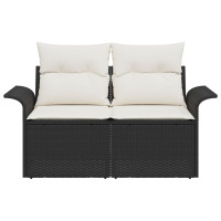 Produktbild för Trädgårdsoffa med kudde Svart 141 x 62 x 69cm konstrotting