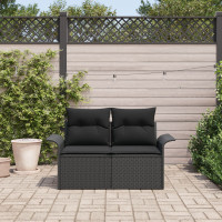 Produktbild för Trädgårdsoffa med kudde Svart 141 x 62 x 69cm konstrotting