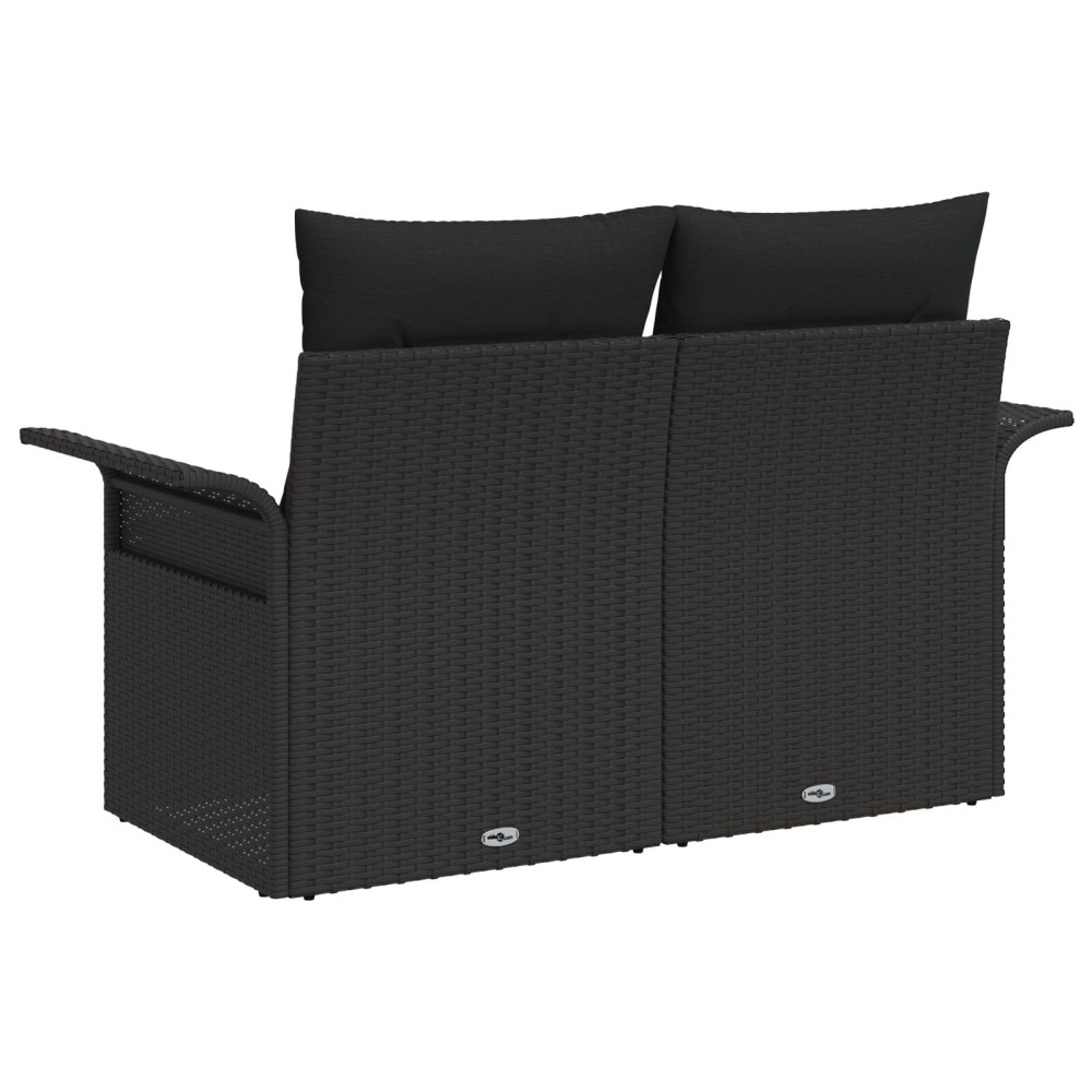 Produktbild för Trädgårdsoffa med kudde Svart 141 x 62 x 69cm konstrotting