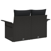 Produktbild för Trädgårdsoffa med kudde Svart 141 x 62 x 69cm konstrotting