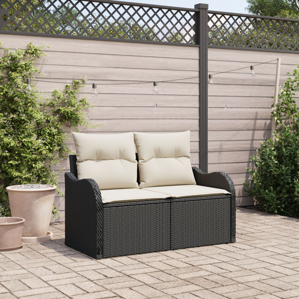 Produktbild för Trädgårdsoffa med kudde Svart 121 x 62 x 69cm konstrotting