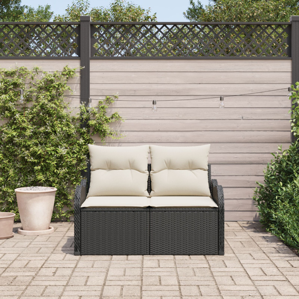 Produktbild för Trädgårdsoffa med kudde Svart 121 x 62 x 69cm konstrotting
